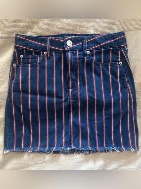 American Eagle Striped Denim Mini Skirt in Navy
